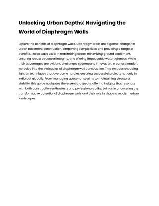 Unlocking Urban Depths Navigating the World of Diaphragm Walls