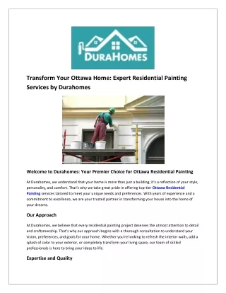 Transform Your Ottawa Home: Expert Residential Painting Services by Durahomes