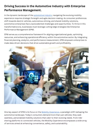 Driving Success in the Automotive Industry with Enterprise Performance Managemen