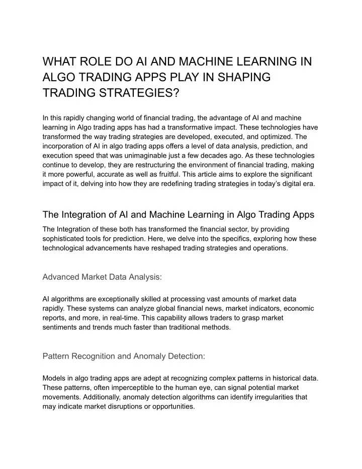 what role do ai and machine learning in algo