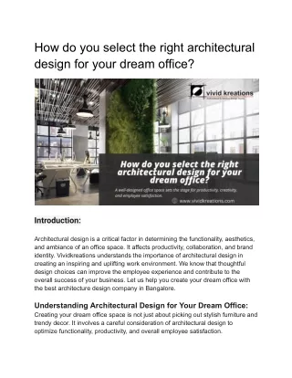 How do you select the right architectural design for your dream office_