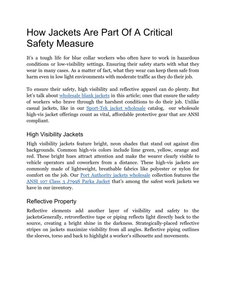 how jackets are part of a critical safety measure