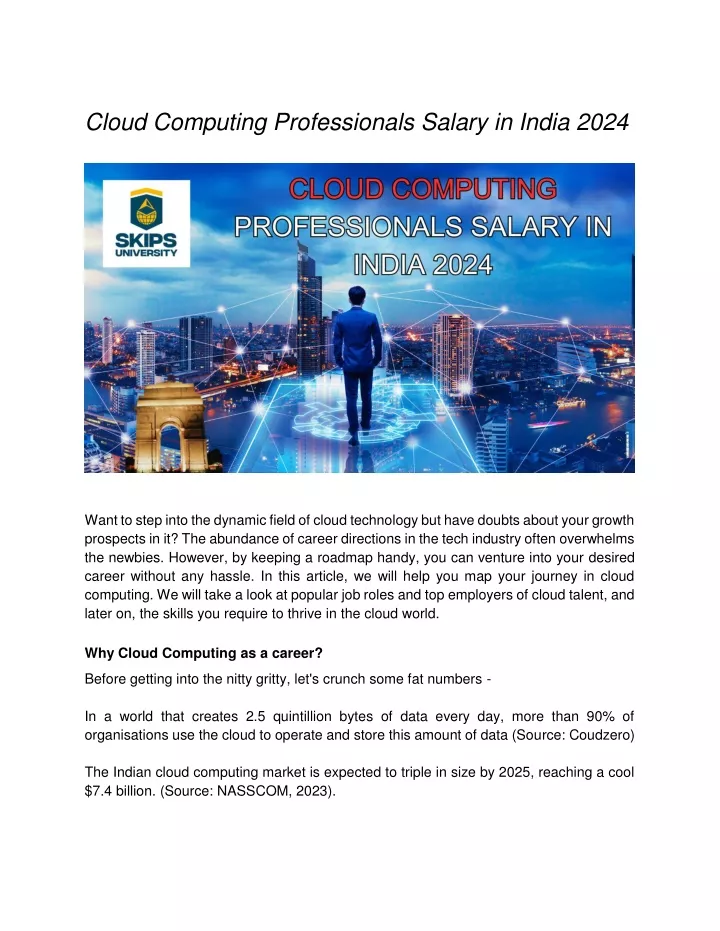 cloud computing professionals salary in india 2024