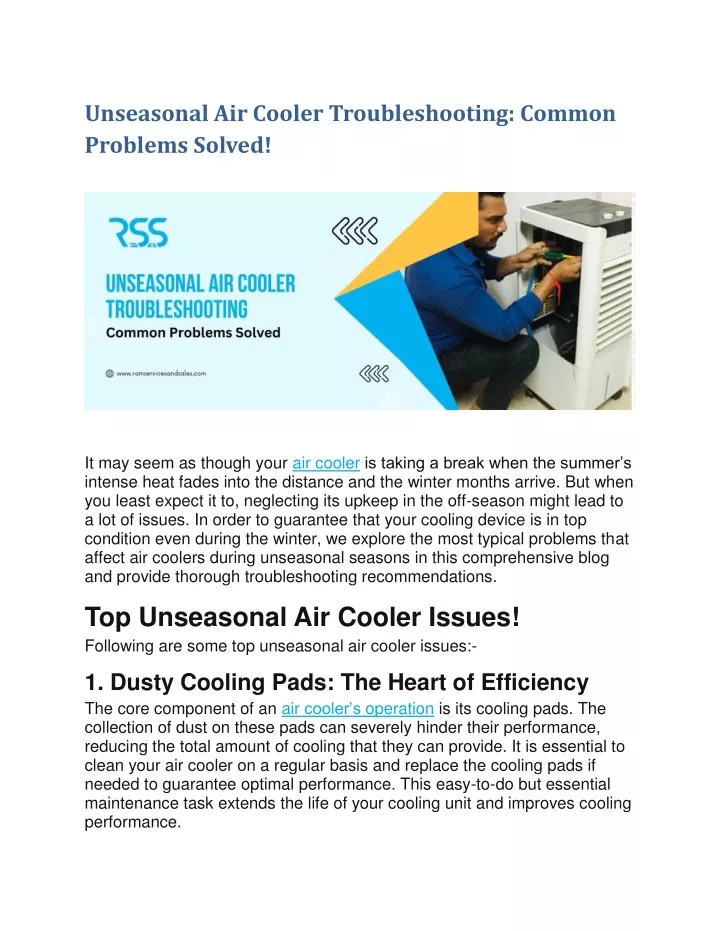 unseasonal air cooler troubleshooting common