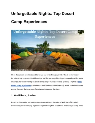 Unforgettable Nights: Top Desert Camp Experiences