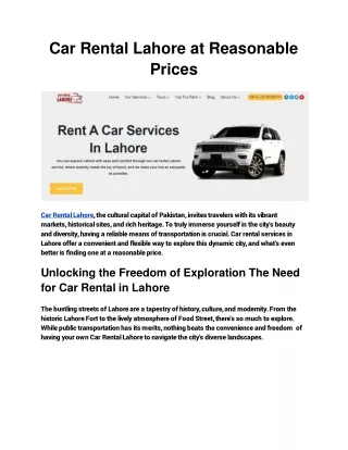 Car Rental Lahore at Reasonable Prices