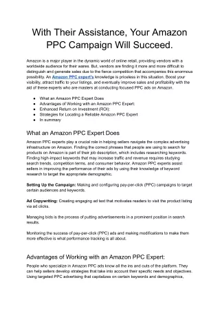 With Their Assistance, Your Amazon PPC Campaign Will Succeed - Google Docs