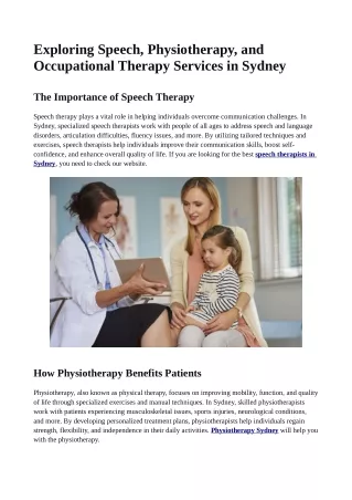 Exploring Speech, Physiotherapy, and Occupational Therapy Services in Sydney