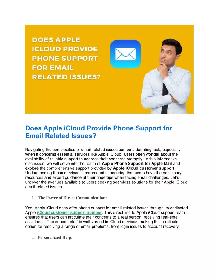 does apple icloud provide phone support for email