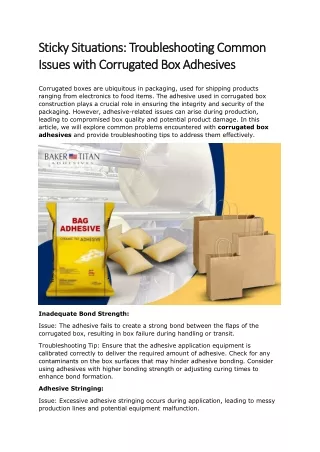 Sticky Situations; Troubleshooting Common Issues with Corrugated Box Adhesives