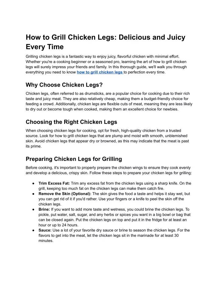 how to grill chicken legs delicious and juicy