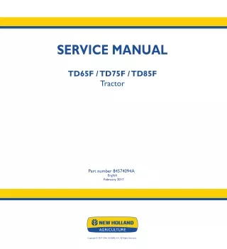 New Holland TD65F Tractor Service Repair Manual