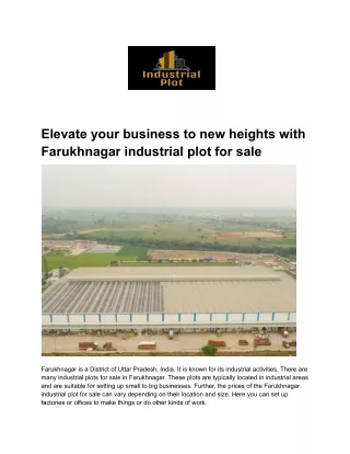 Elevate your business to new heights with Farukhnagar industrial plot for sale