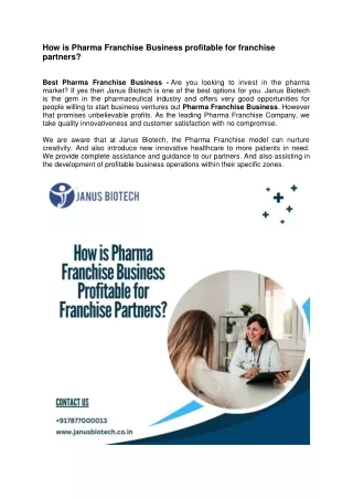 How is Pharma Franchise Business profitable for franchise partners