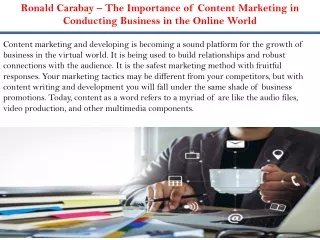 Ronald Carabay – The Importance of Content Marketing in Conducting Business in the Online World
