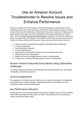 Use an Amazon Account Troubleshooter to Resolve Issues and Enhance Performance - Google Docs