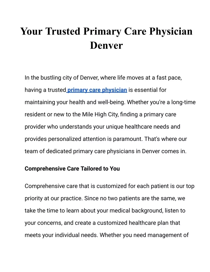 your trusted primary care physician denver