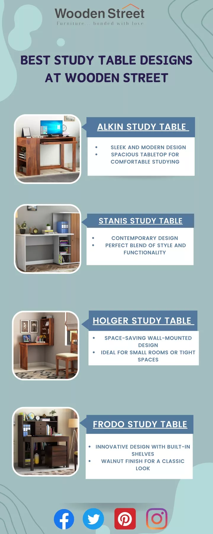best study table designs at wooden street