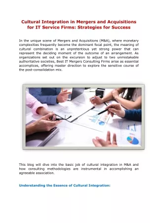 Cultural Integration in Mergers and Acquisitions for IT Service Firms Strategies for Success