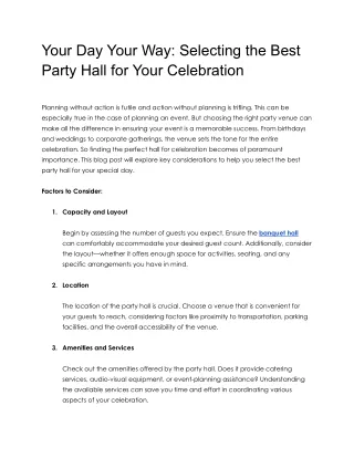 Your Day Your Way: Selecting the Best Party Hall for Your Celebration