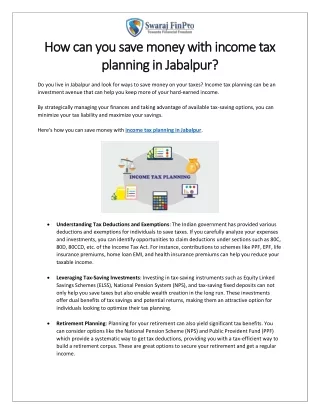 How can you save money with income tax planning in Jabalpur