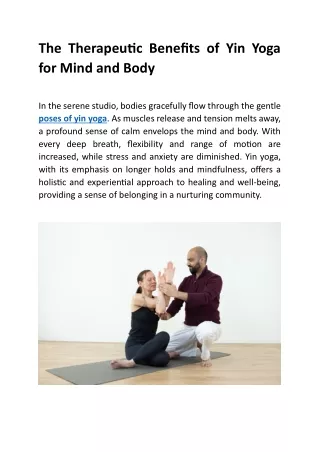 The Therapeutic Benefits of Yin Yoga for Mind and Body