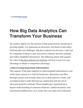 How Big Data Analytics Can Transform Your Business