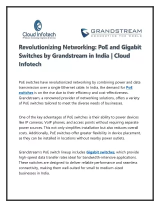 PoE and Gigabit Switches by Grandstream in India | Cloud Infotech