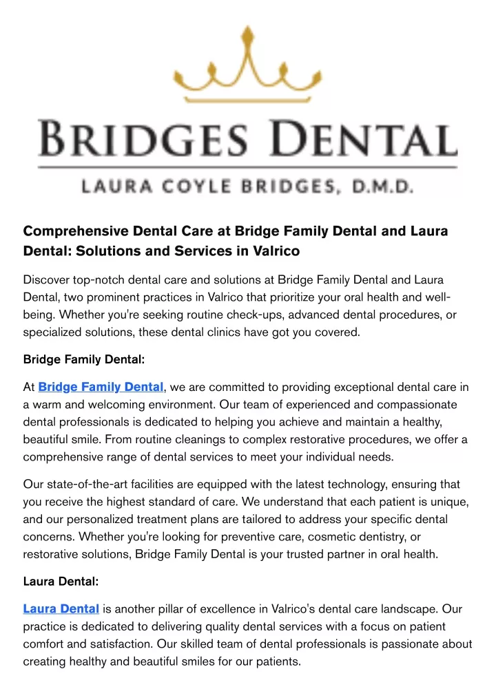 comprehensive dental care at bridge family dental