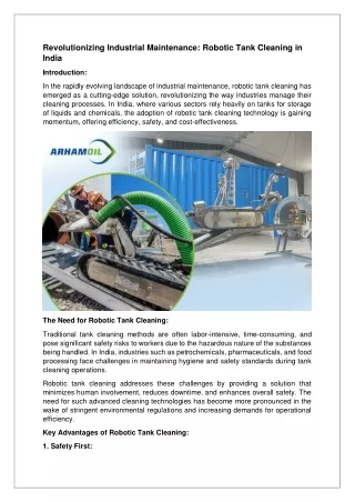 Revolutionizing Industrial Maintenance Robotic Tank Cleaning in India