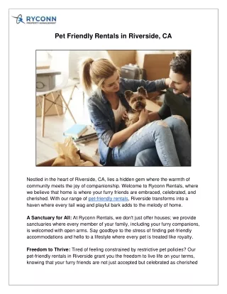 Pet Friendly Rentals in Riverside, CA