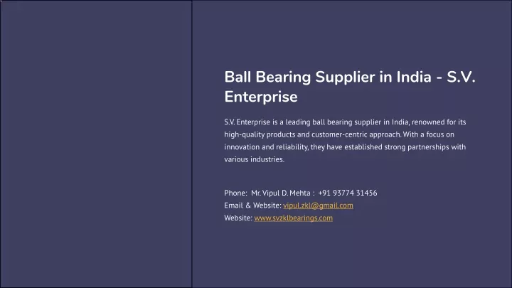 ball bearing supplier in india s v enterprise