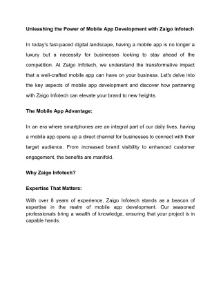 Unleashing the Power of Mobile App Development with Zaigo Infotech