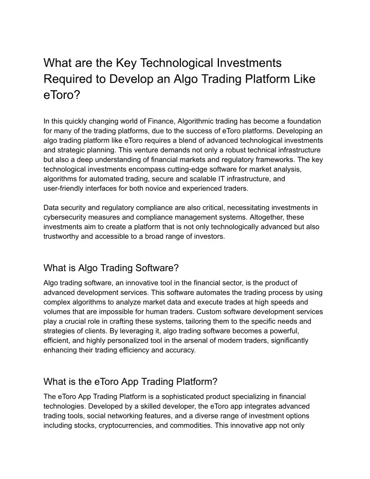 what are the key technological investments