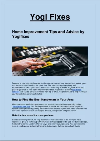 Home Improvement Tips and Advice by Yogifixes