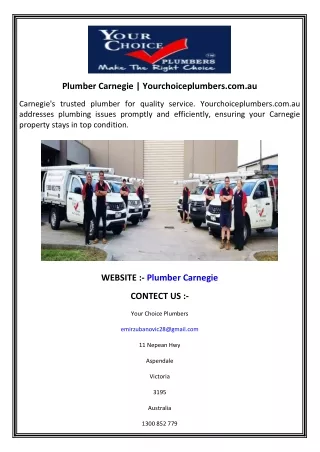 Plumber Carnegie  Yourchoiceplumbers.com.au