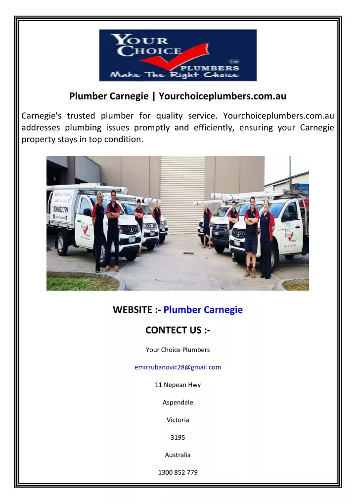 plumber carnegie yourchoiceplumbers com au