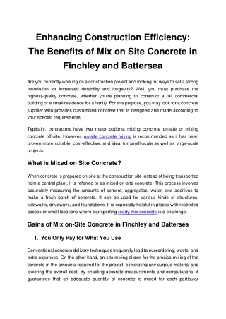 Enhancing Construction Efficiency_ The Benefits of Mix on Site Concrete in Finchley and Battersea
