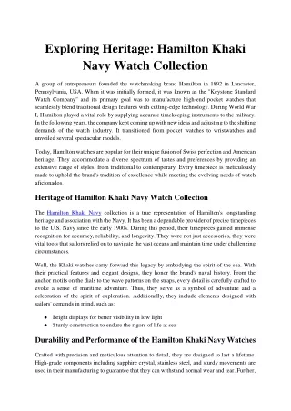Exploring Heritage Hamilton Khaki Navy Watch Collection