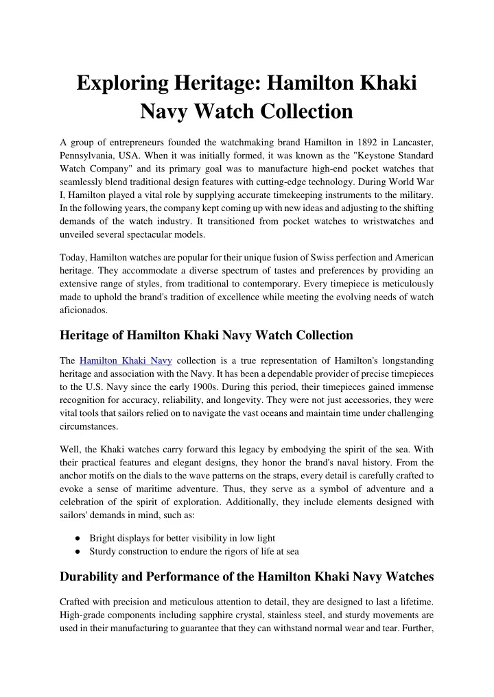 exploring heritage hamilton khaki navy watch