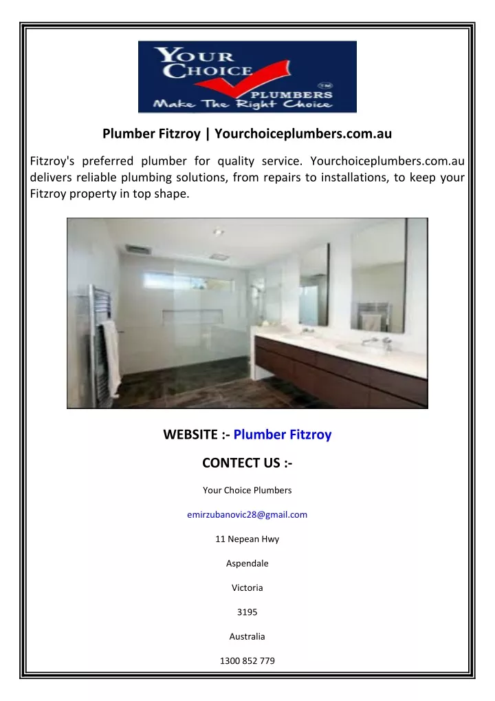 plumber fitzroy yourchoiceplumbers com au