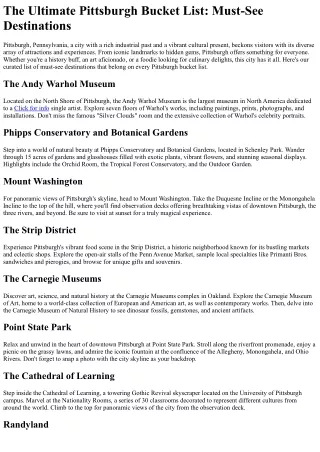 the ultimate pittsburgh bucket list must