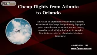 Quick Atlanta to Orlando Flight Reservations | Call  1-877-658-1183 Flyogarage