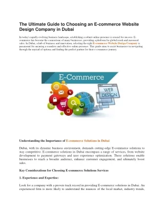 The Ultimate Guide to Choosing an E-commerce Website Design Company in Dubai