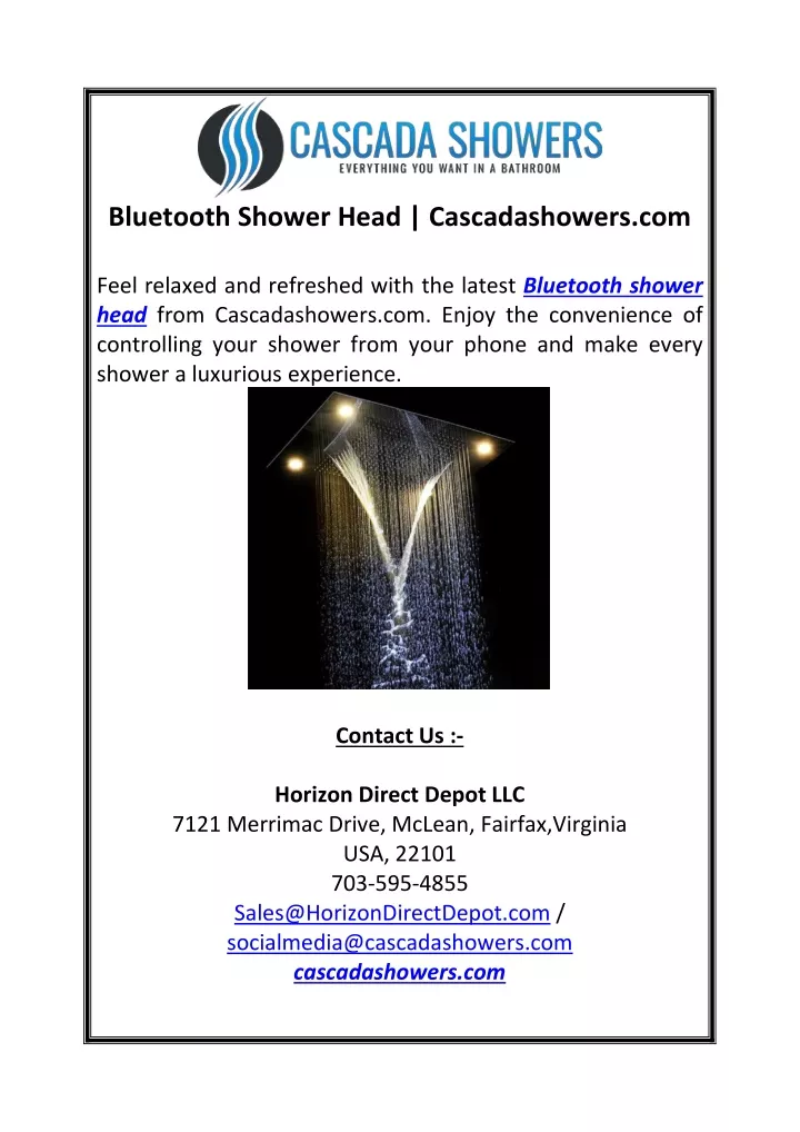 bluetooth shower head cascadashowers com