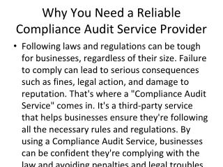 Compliance Audit Service Provider