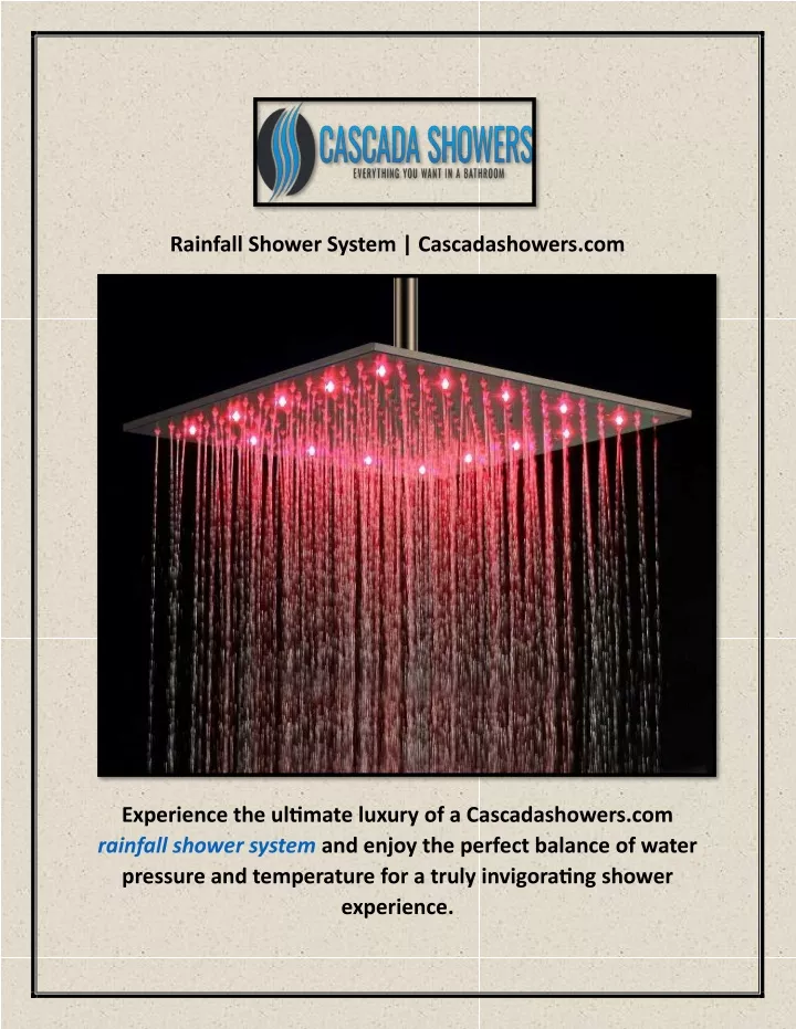 rainfall shower system cascadashowers com