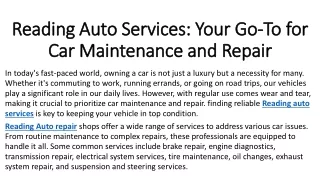 Reading Auto Services Your Go-To for Car Maintenance and Repair
