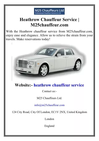 Heathrow Chauffeur Service M25chauffeur.com