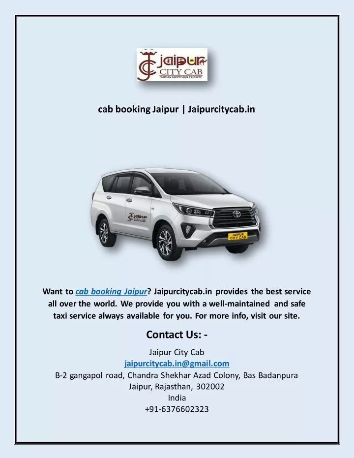 cab booking jaipur jaipurcitycab in